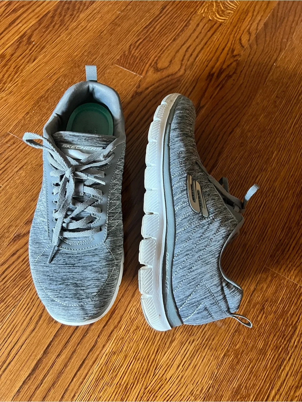 Skechers Wide Fit Memory Foam Women’s Grey Knit Lace-Up Lightweight Sneakers